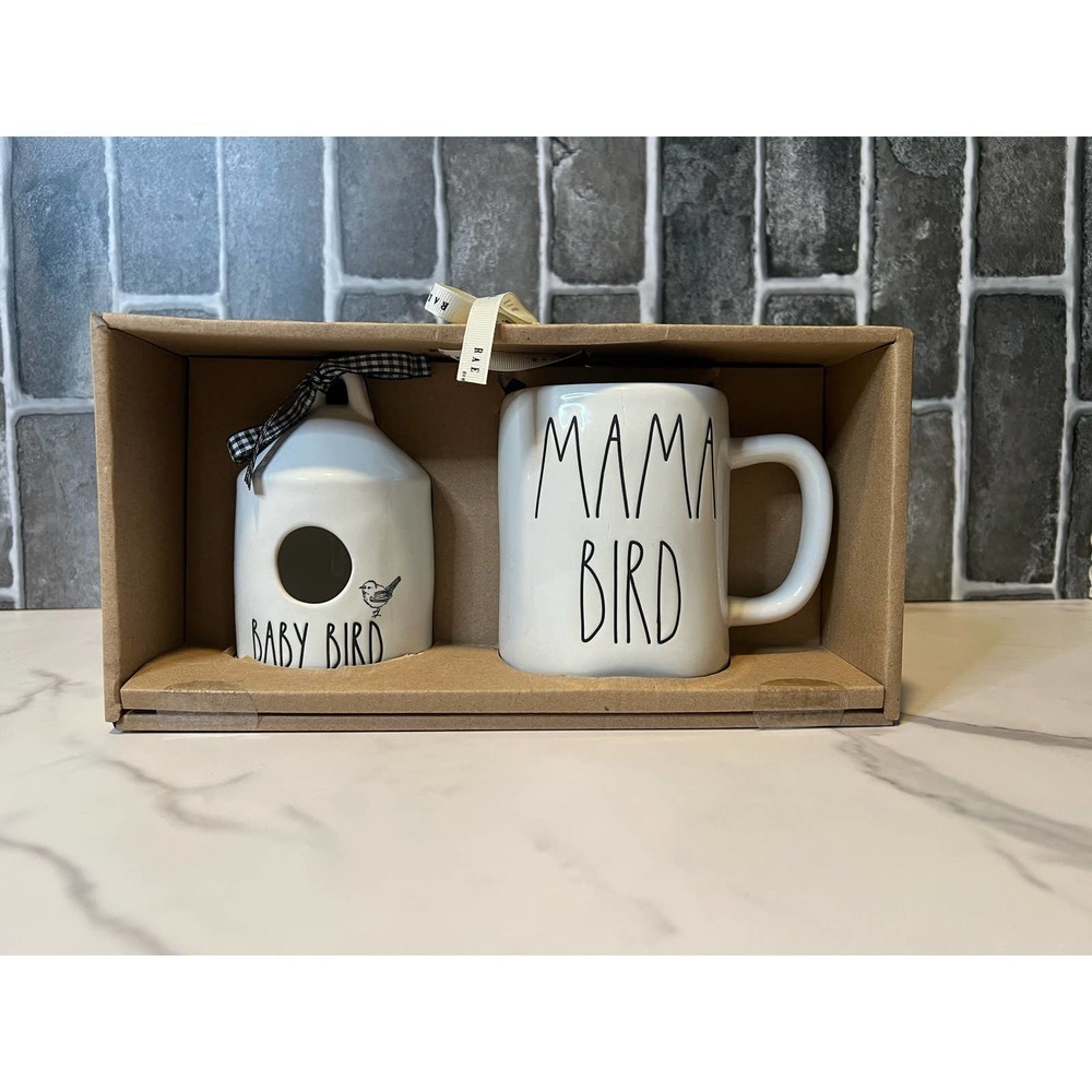 Rae Dunn Collectable Coffee Mug and Bird House Mama Bird Baby Bird Set - Picture 1 of 8